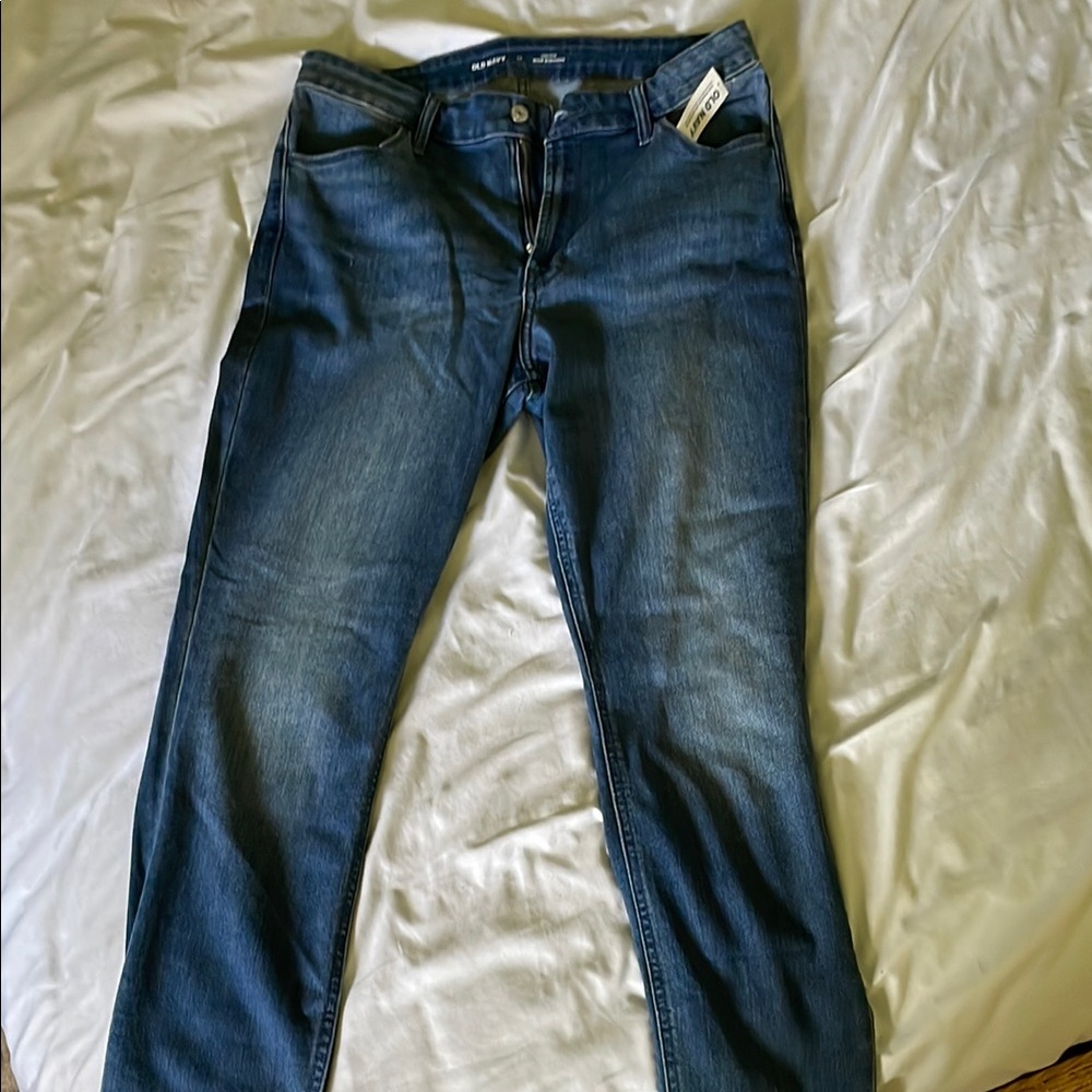 Old Navy Straight Leg High Waisted Medium-Dark Wash